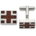 thumbnail image 2 of Chisel Stainless Steel Polished with Cherry Wood Inlay Cross Design Square Cufflinks - 17mm, 2 of 5