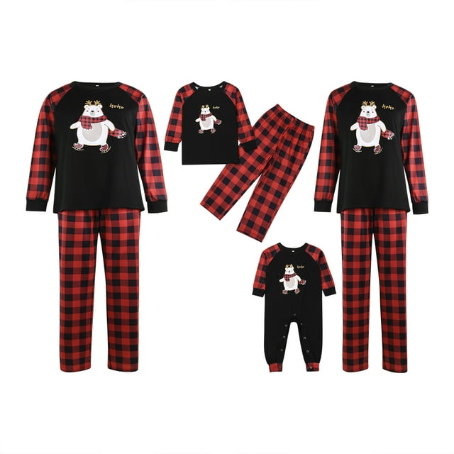 Goocheer Christmas Pjs Matching Plaid Letter Print Long Sleeve Pullover+ Long Pants Matching Pajamas