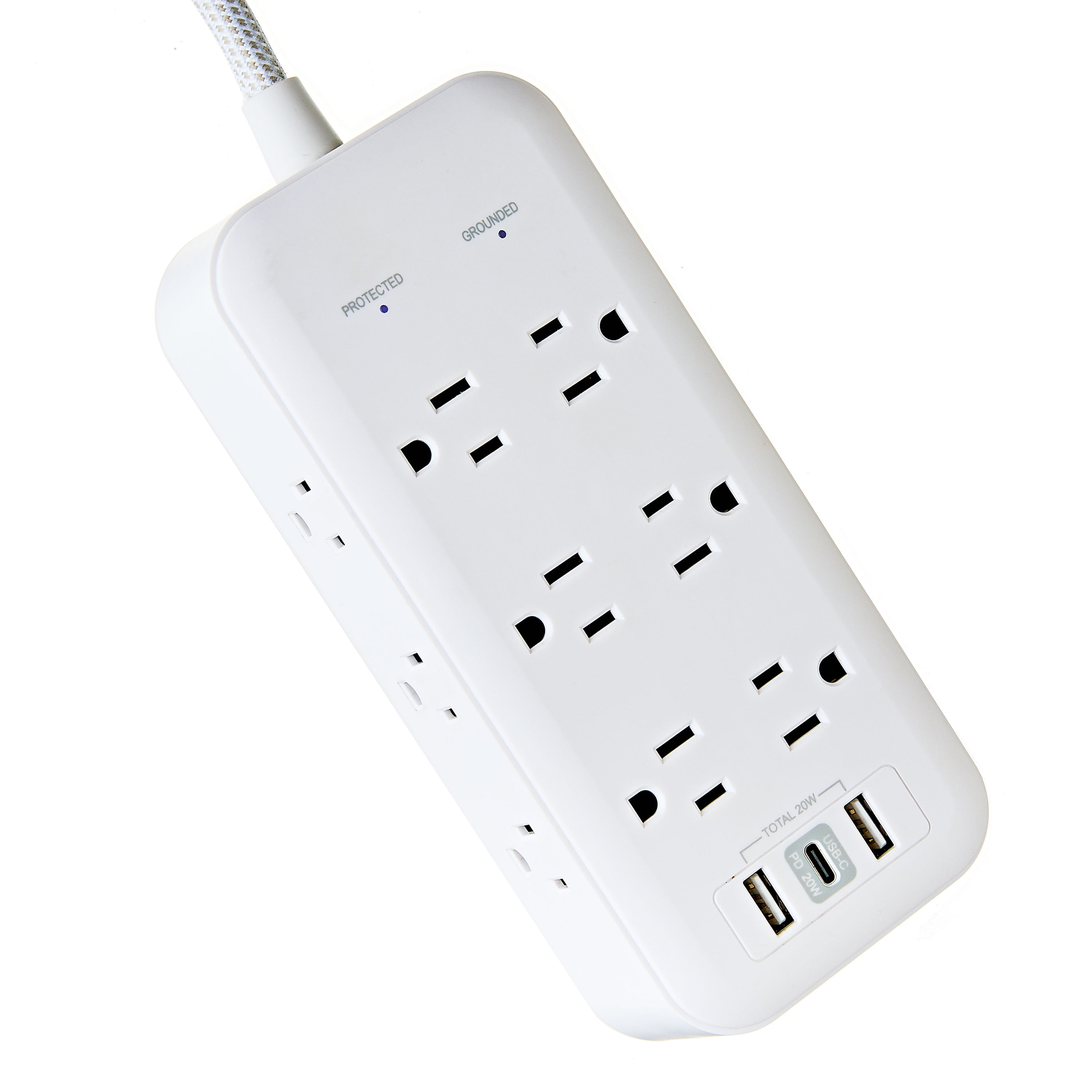 Hyper Tough USB Power Strip Surge Protector, 12 Outlet, USB Fast Charger, 10ft Extension Cord, White