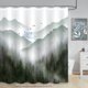 thumbnail image 5 of Cortina de ducha con diseño de bosque verde brumoso, árboles y montañas, impermeable, decorativa, moderna, con ganchos (Verde 2, 183 x 183 cm), 5 of 6