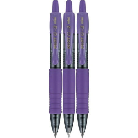 Pilot G2 Mini Premium Rolling Ball Gel Pens, Fine Point, 0.7 mm, Retractable, Refillable, Purple, 3 Count