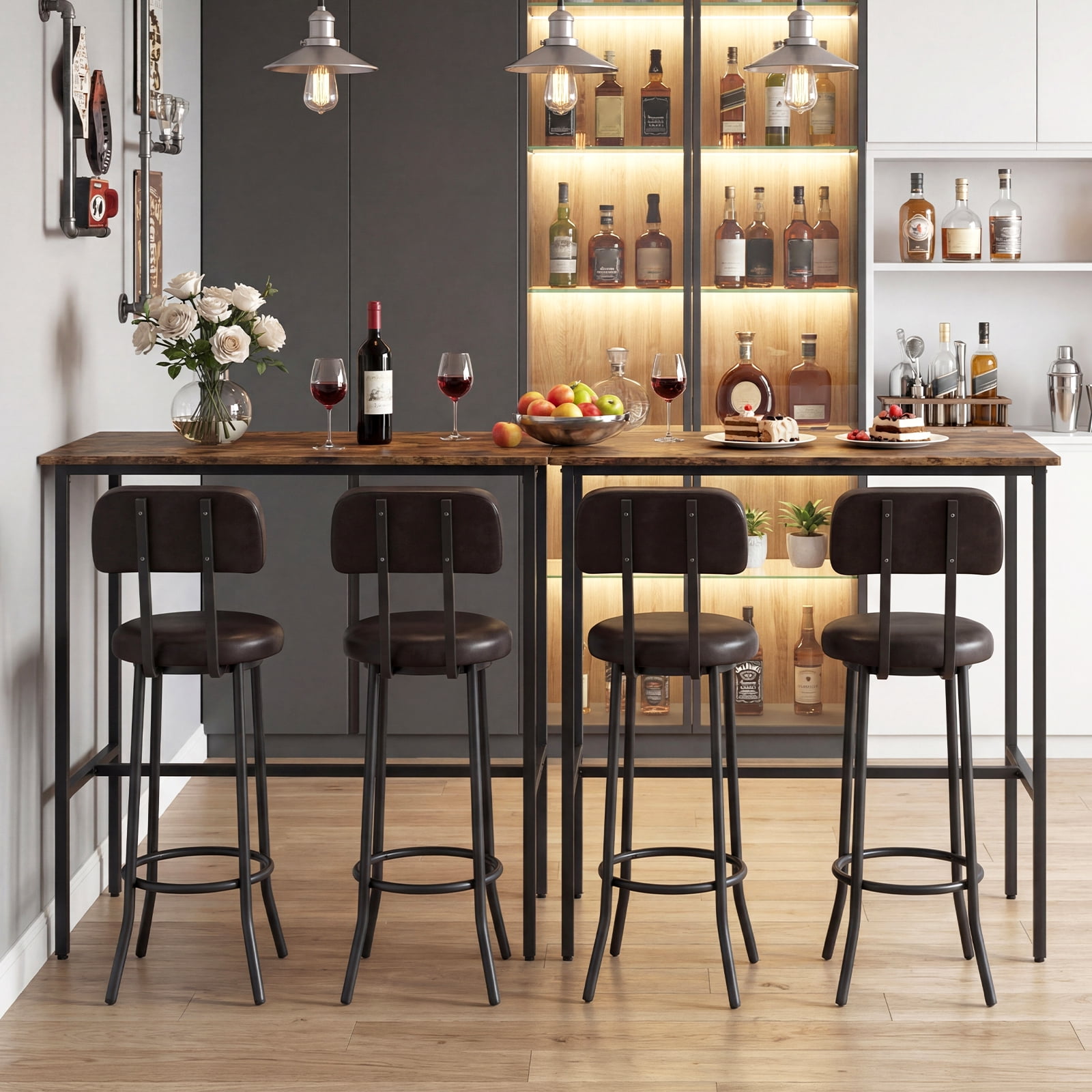 Gymax Industrial Bar Table Set Space-Saving Pub Table & Stools Set for Dining Room