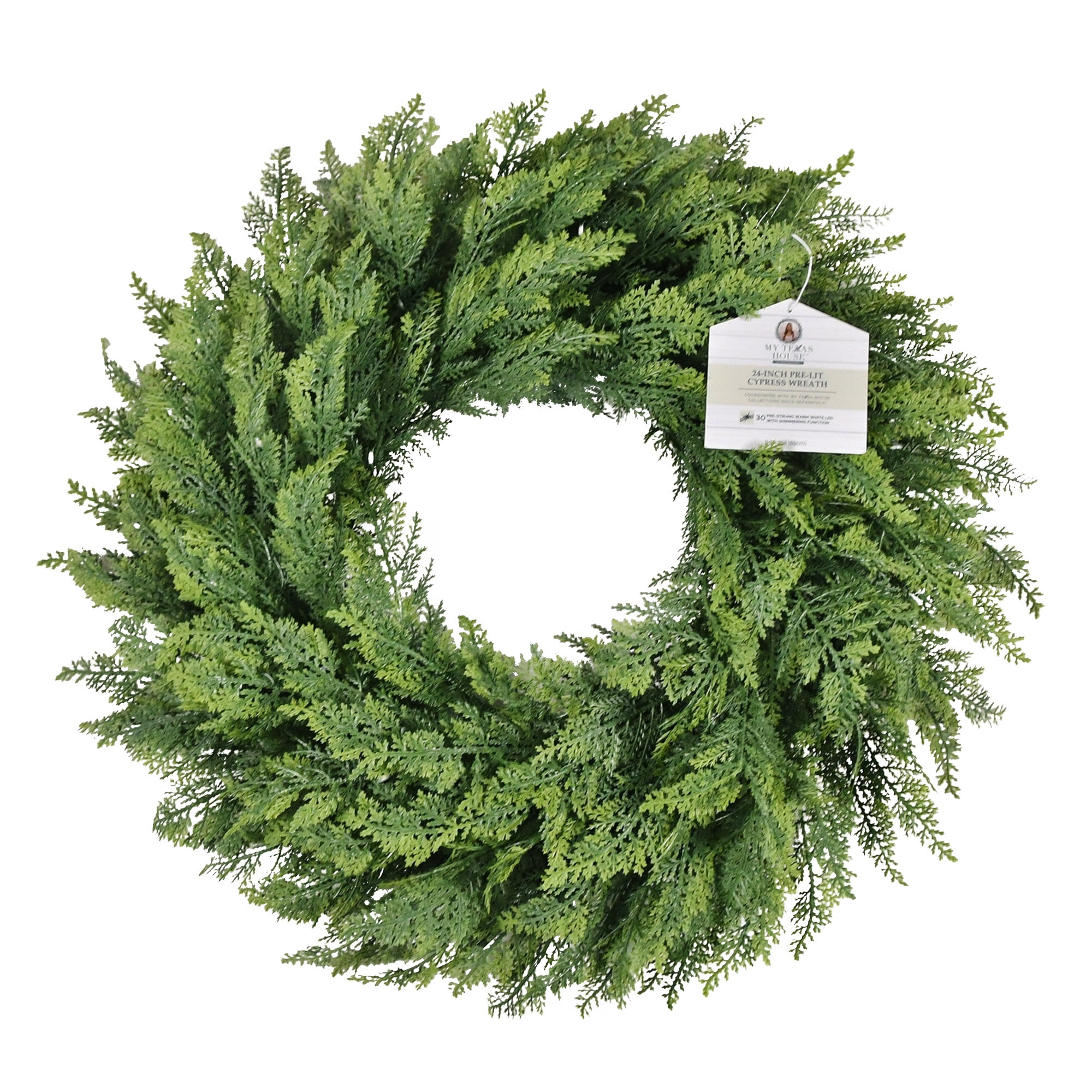 My Texas House Pre-Lit Cypress Artificial Christmas Wreath 24" photo 7