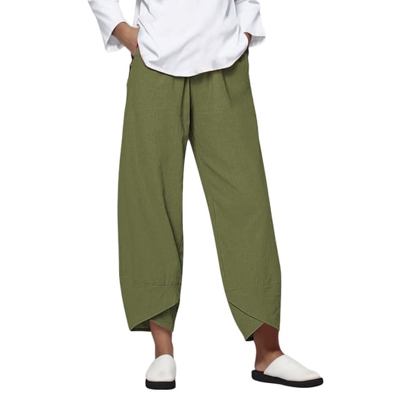 Green Womens Pants Trousers Cotton Solid Color Daily Trousers for Women Dressy Casual