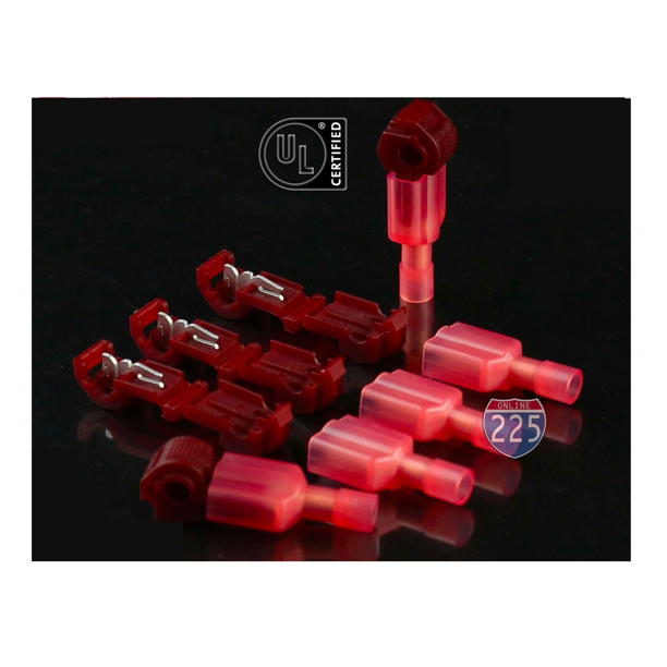 (200) TTaps + Male Disconnect Wire Connectors Red 2218 AWG Gauge