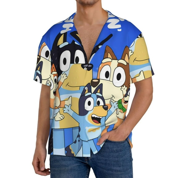 Saiise Bluey Mens Front Pocket Hawaiian Shirts Casual Floral Shirts Short Sleeve Button Down Beach Tropical Shirts