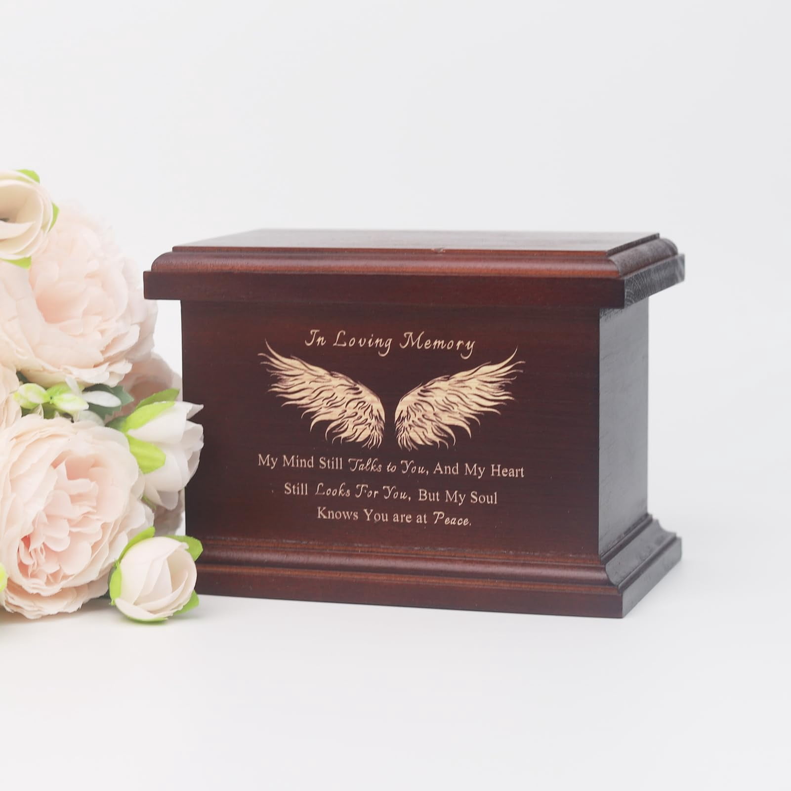 6 Inches Small Wood Urns for Ashes, Funeral Memorial Urns, Small Urns Keepsake Wooden Urns Box and Casket, Keepsakes Urns for Human/Pet Ashes-Wing