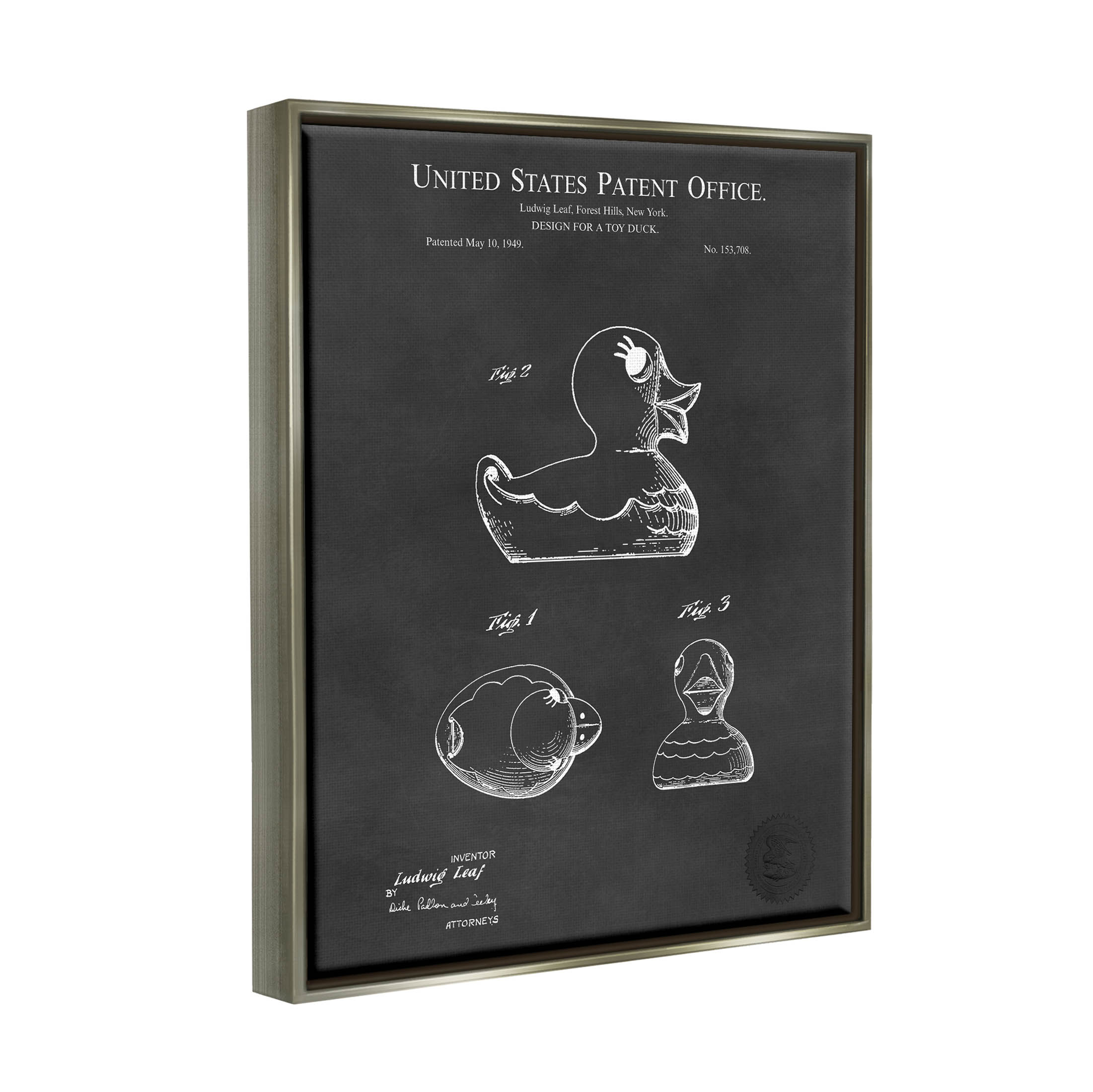 Stupell Industries Retro Duck Toy Blueprint Graphic Art Luster Gray Floating Framed Canvas Print Wall Art, Design by Karl Hronek