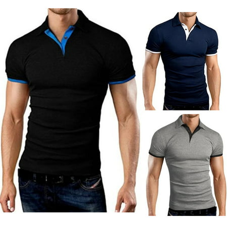 Men's Stylish Slim Fit Short Sleeve Polo Shirts Muscle Tee Shirt Daily ...
