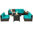 thumbnail image 1 of Patiojoy Patio Rattan 7PCS Cushioned Chair Set Furniture Set Thick Cushion w/ 50,000 BTU Propane Fire Pit Table for Garden Turquoise, 1 of 8