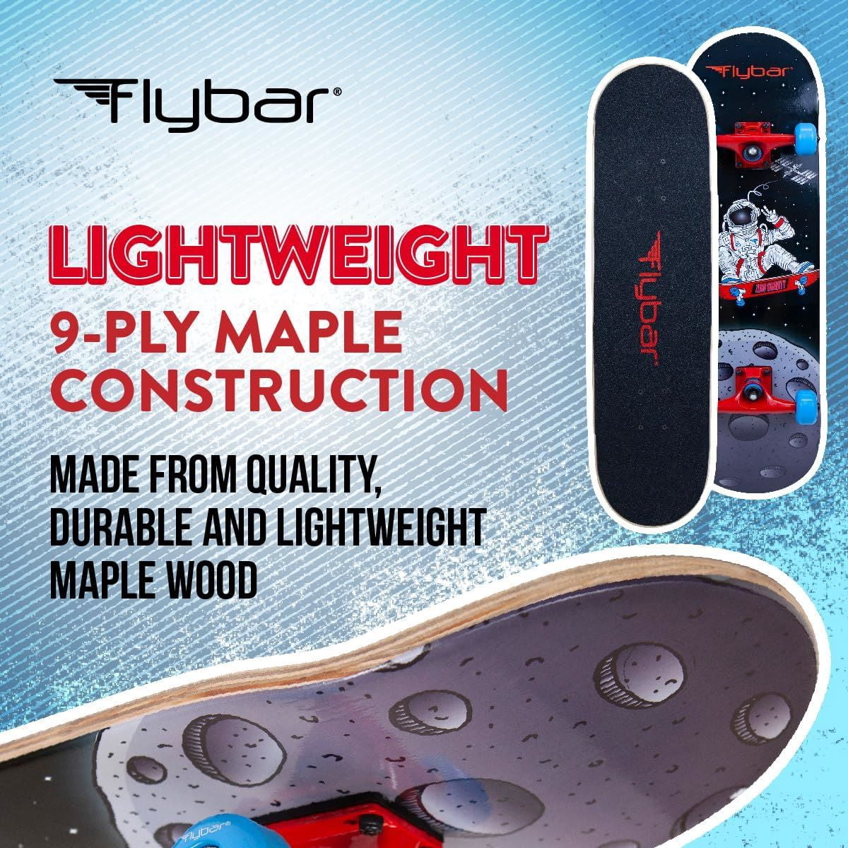 Flybar Complete Skateboard for Beginners – 31 Inch Kids Skateboard, Maple Wood Concave Double Kick Skateboard Deck, Lightweight, Non-Slip, for Boys and Girls, Ages 6 and Up
