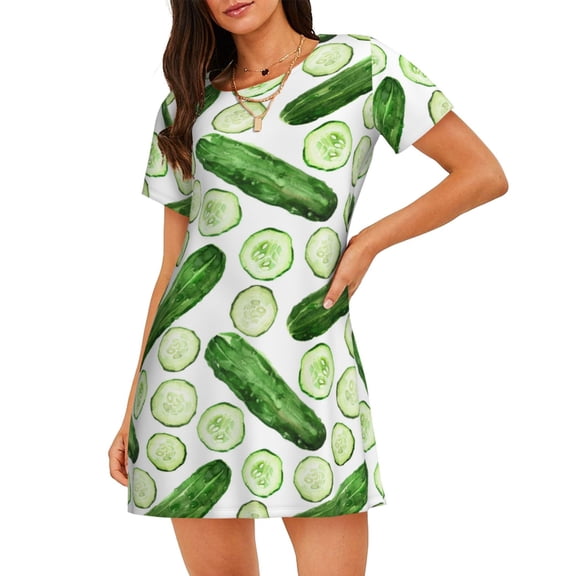 Cotton Nightgowns for Women - Funny Cucumber Print Sleep Shirts for Women's Nightgowns & Sleepshirts, Soft Cotton Pajama Dress Shirts for Women, House Dress Sleepwear for Women