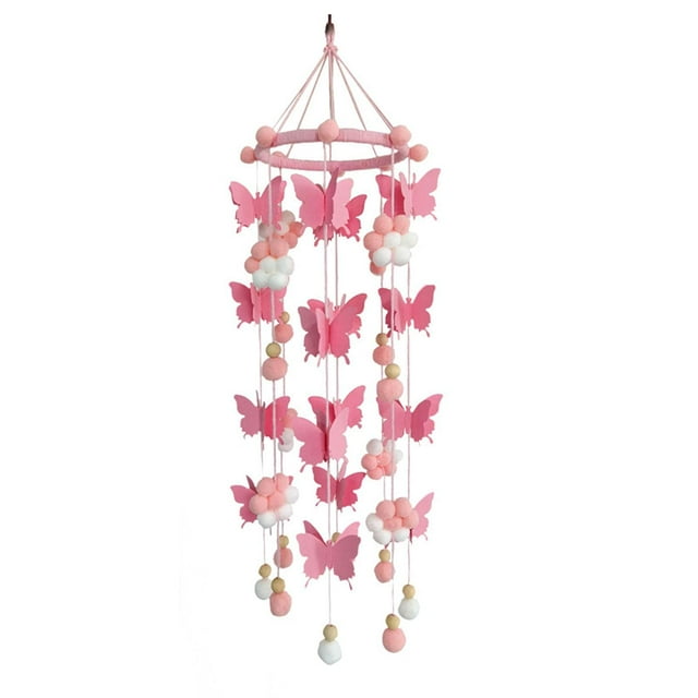 Móvil de cuna de bebé Lindo móvil de bola de fieltro de mariposa Móvil colgante de techo Decoración para la habitación de la guardería del bebé Decoración para baby shower