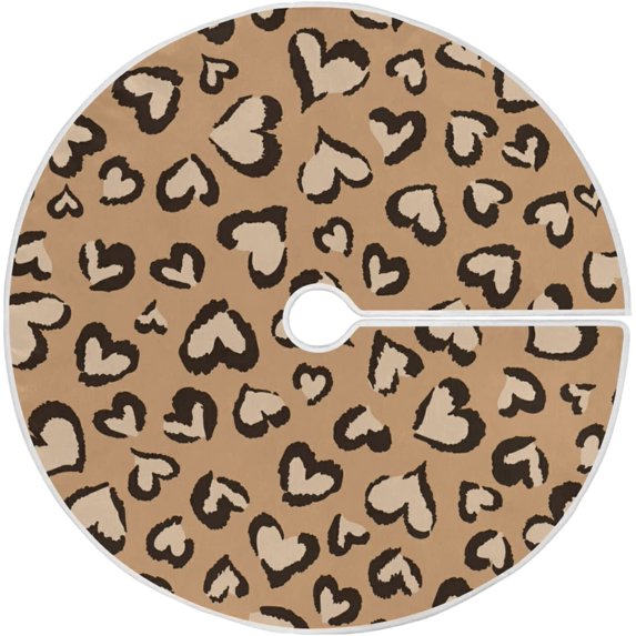 FMSHPON Leopard Heart Xmas Christmas Tree Skirt Stand Mat for Holiday Party Decoration Indoor Outdoor 36 inches