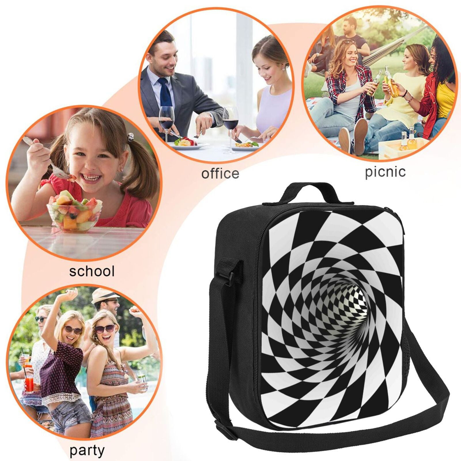 Ratiio 3D Vortex Illusion Print Lunch Box - Reusable Lunch Bag Men Adult Women- Insulated LunchBox