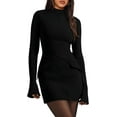 thumbnail image 6 of ZANKLEY Women's Fall Long Sleeve Mock Neck Dress Basic Party Club Bodycon Mini Dresses, 6 of 9