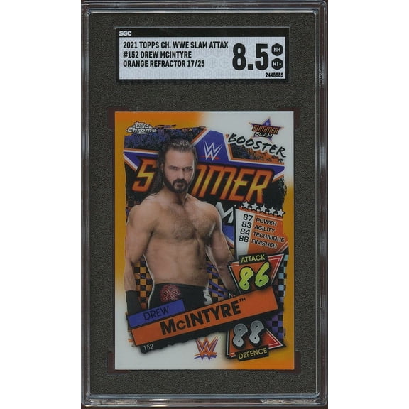 Graded 2021 Topps Chrome WWE Slam Attax Orange Refractor 25 SGC 8.5 Drew McIntyre Auto #152