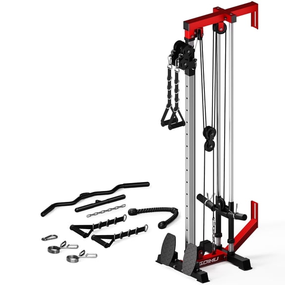 Mitonos Cable Crossover Machine, Wall Mount LAT Pull Down Machine with 18 Positions Dual Pulley System with Removable Footplate for Garage Home Gym