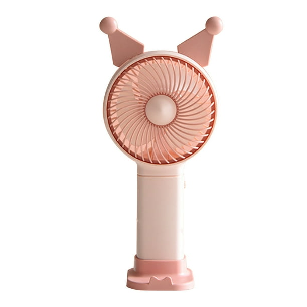 Mini ventilador de mano con carga USB, ventilador a batería, ventilador eléctrico de dibujos animados para el hogar, la escuela, la oficina, rosa