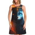 thumbnail image 1 of Balery Red And Blue Fire Cat Vestidos de verano para mujer con estampado: vestido holgado sin mangas, vestido playero informal y cómodo para días calurosos., 1 of 7
