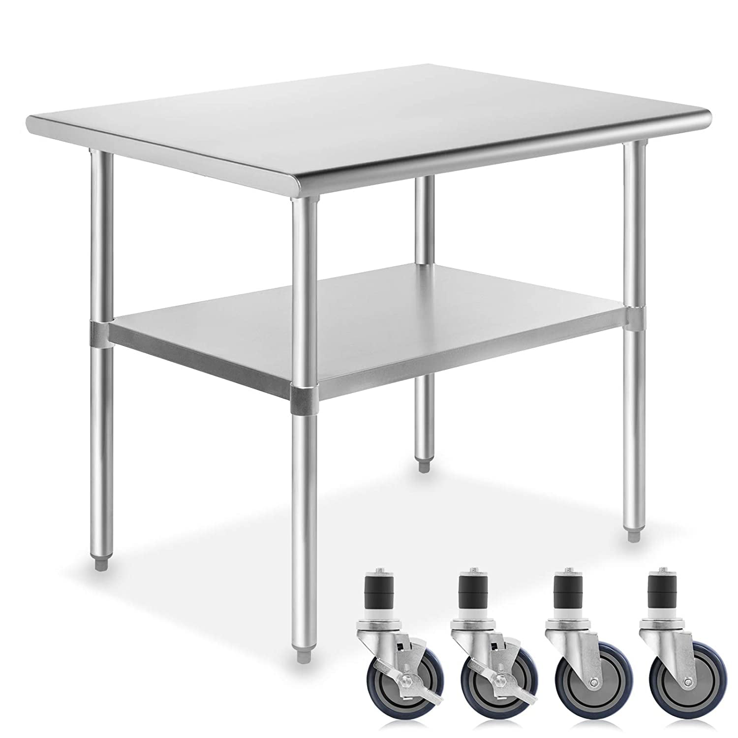 NSF Stainless Steel Commercial Kitchen Prep & Work Table w/ 4 Casters Stainless Steel Prep Table With Wheels