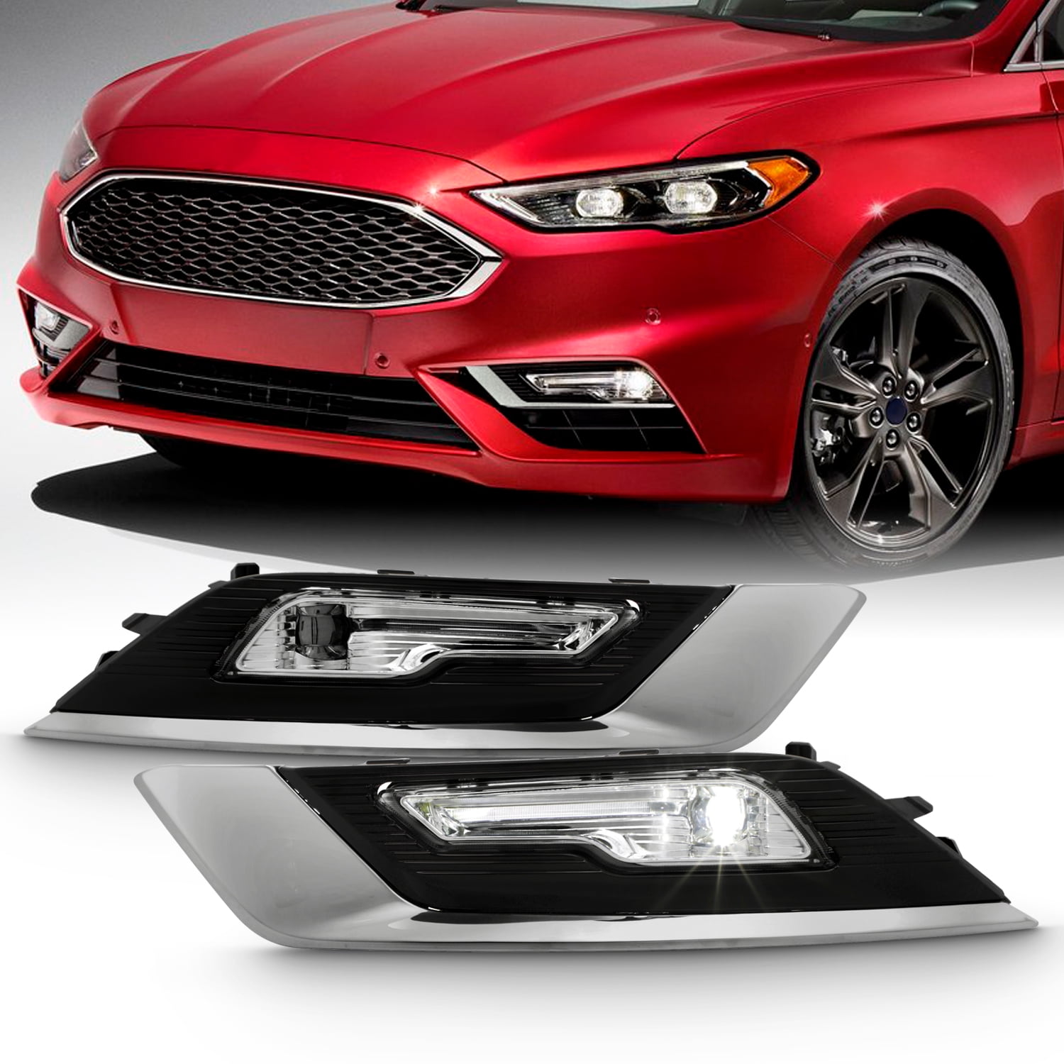 For 20172019 Ford Fusion LED Chrome Fog Lights Pair w/ Wiring Harness