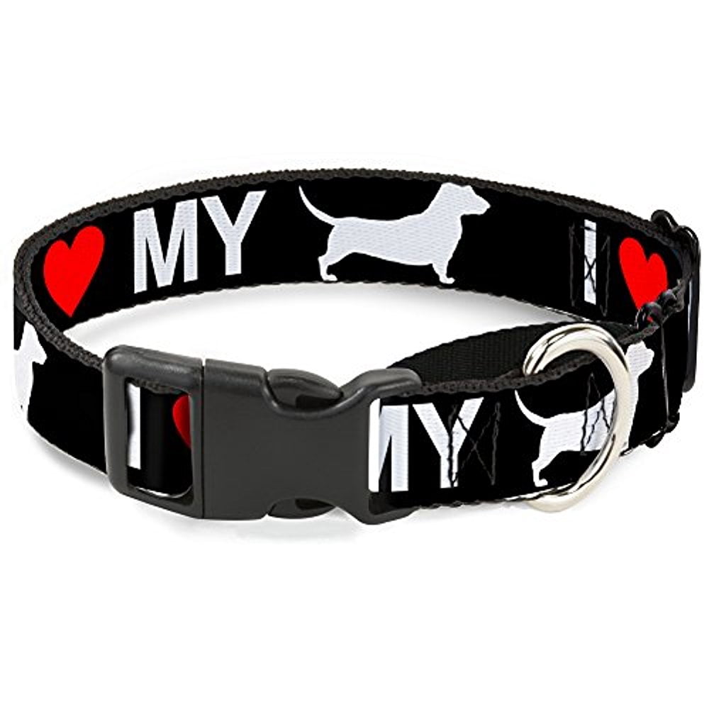 Buckle-Down MGC-W30969-L I "Heart" My "Wiener" Dog Silhouette Black White Red Martingale Dog Collar
