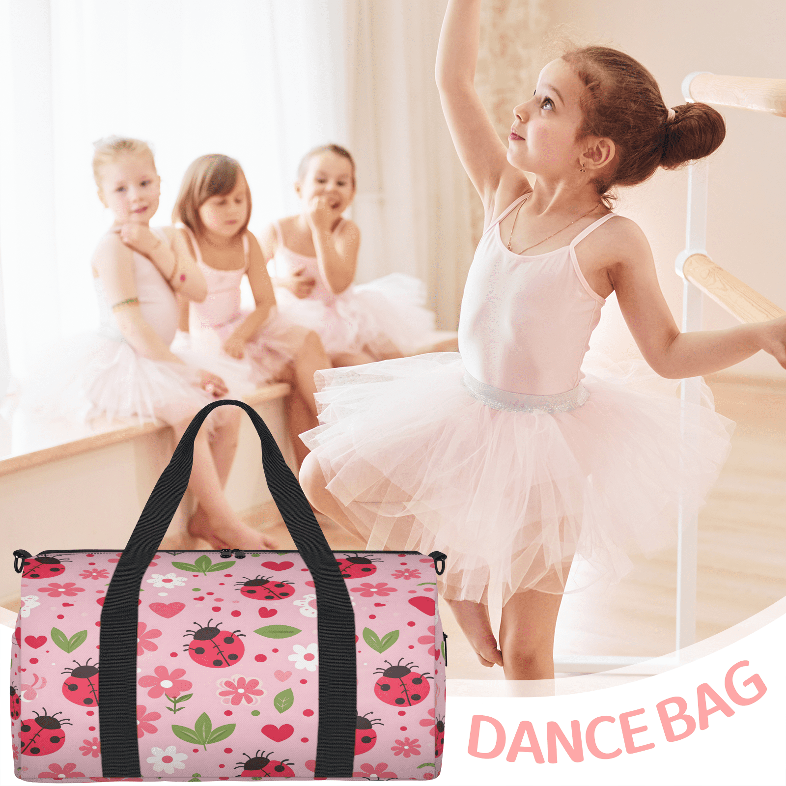 Herdesigns Floral Ladybugs Gym Bag for Women, Duffle Bag for Travel Sport, Lightweight Waterproof Carry on Weekender Overnight Dance Yoga Workout Bags