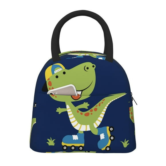 Easygdp Dino Playing Roller Skate Bolsa de Almuerzo Insulada Grande, Forro de Aluminio, Diseño Espacioso, a Prueba de Fugas, Ideal para Trabajo, Picnics, Viajes y Actividades al Aire Libre