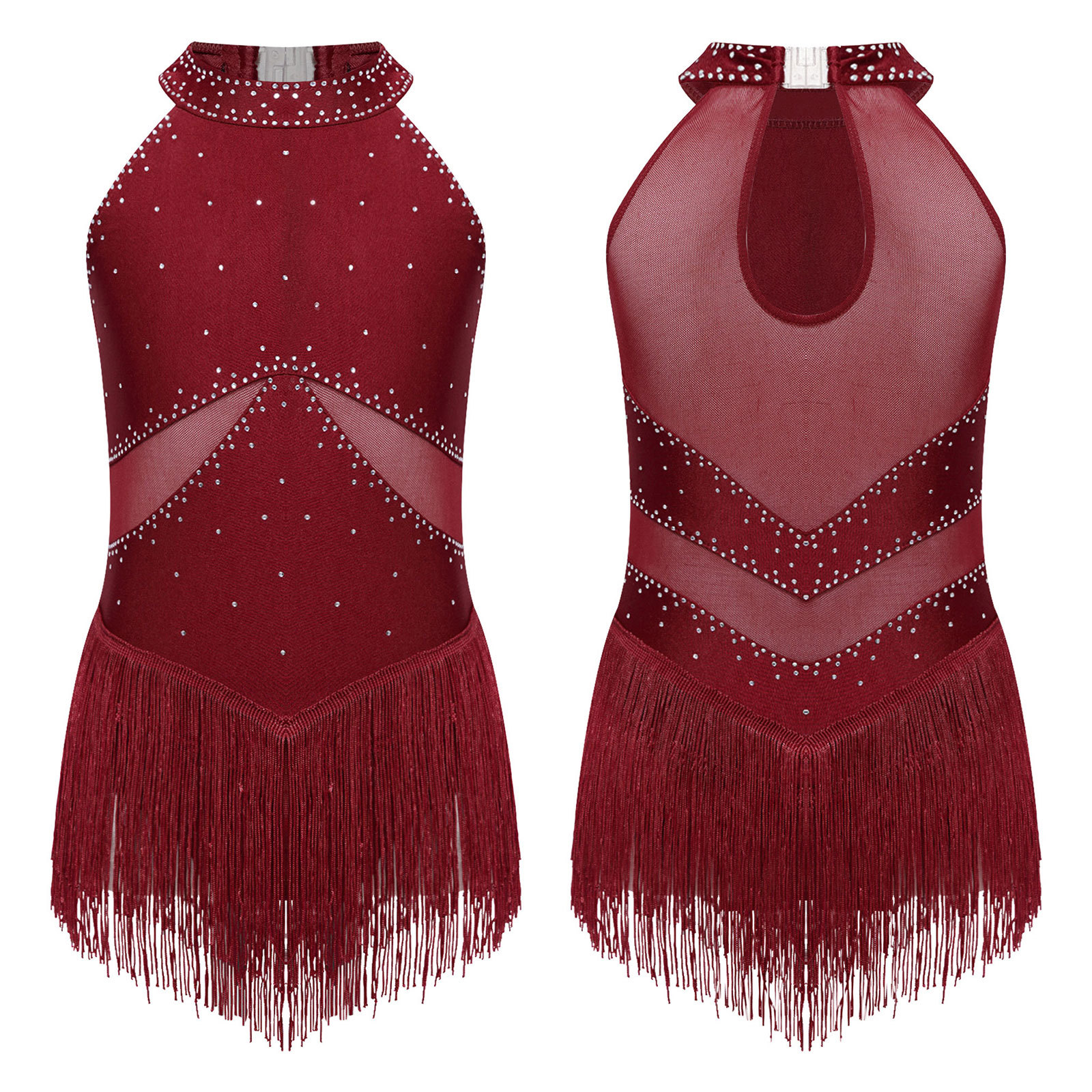 Robe De Danse Sans Manches Avec Strass Pour Filles - Patinage, Gymnastique, Compétition - Justaucorps Scintillant