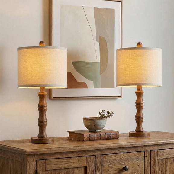 Oneach 20.5" Resin Table Lamps for Bedroom Lamps Set of 2 Retro Brown Farmhouse Bedside Nightstand Lamp