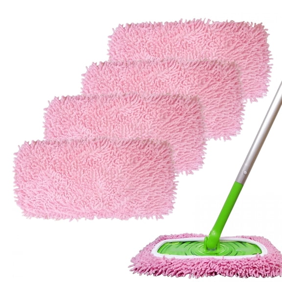 ACDANC 4-Pack Reusable Microfiber Chenille Mop Pads, Washable Wet & Dry Sweeping Cloths Compatible with Sweeper (Pink)