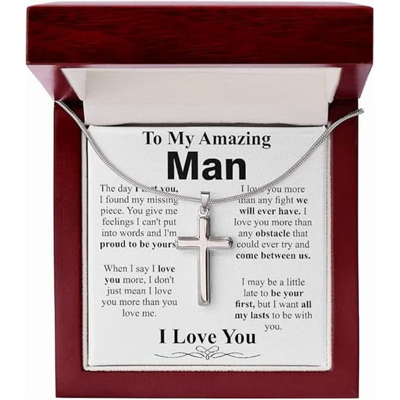 Custom Gift for Husband, Cross Necklace for Special Man, Husband Birthday Gift from Wife With Message Card