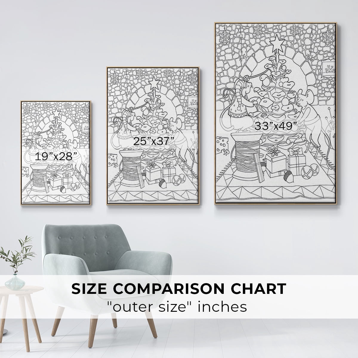 Creatures Stirring - Framed Gallery Wrapped Holiday Canvas - 17 x 25 - Natural Wood Frame
