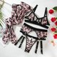thumbnail image 1 of Conjunto de cuatro piezas de ropa interior sexy con estampado de leopardo y medias altas, 1 of 6