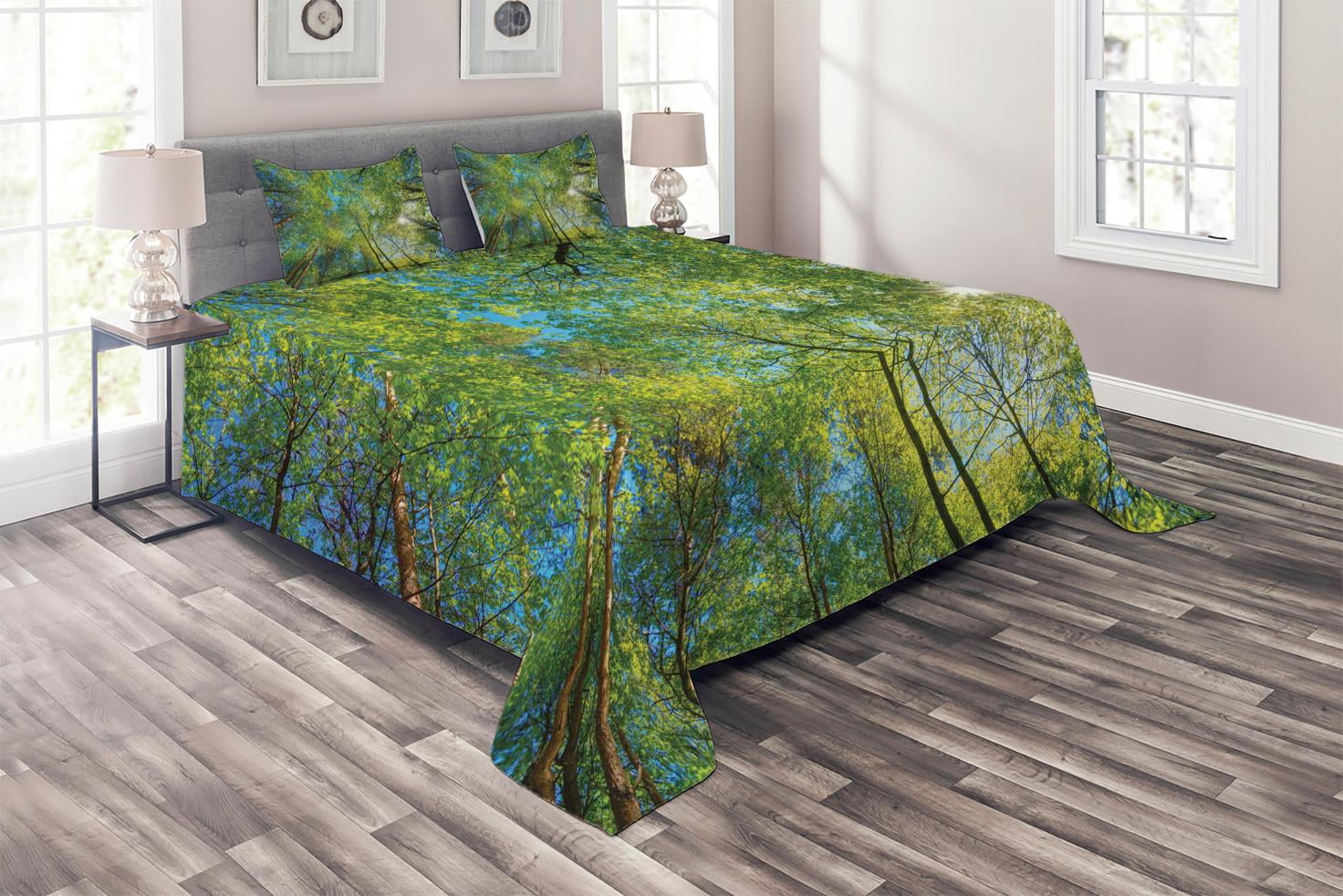 Forest Coverlet Set King Size, Evergreen Back Nature Area Mother Earth