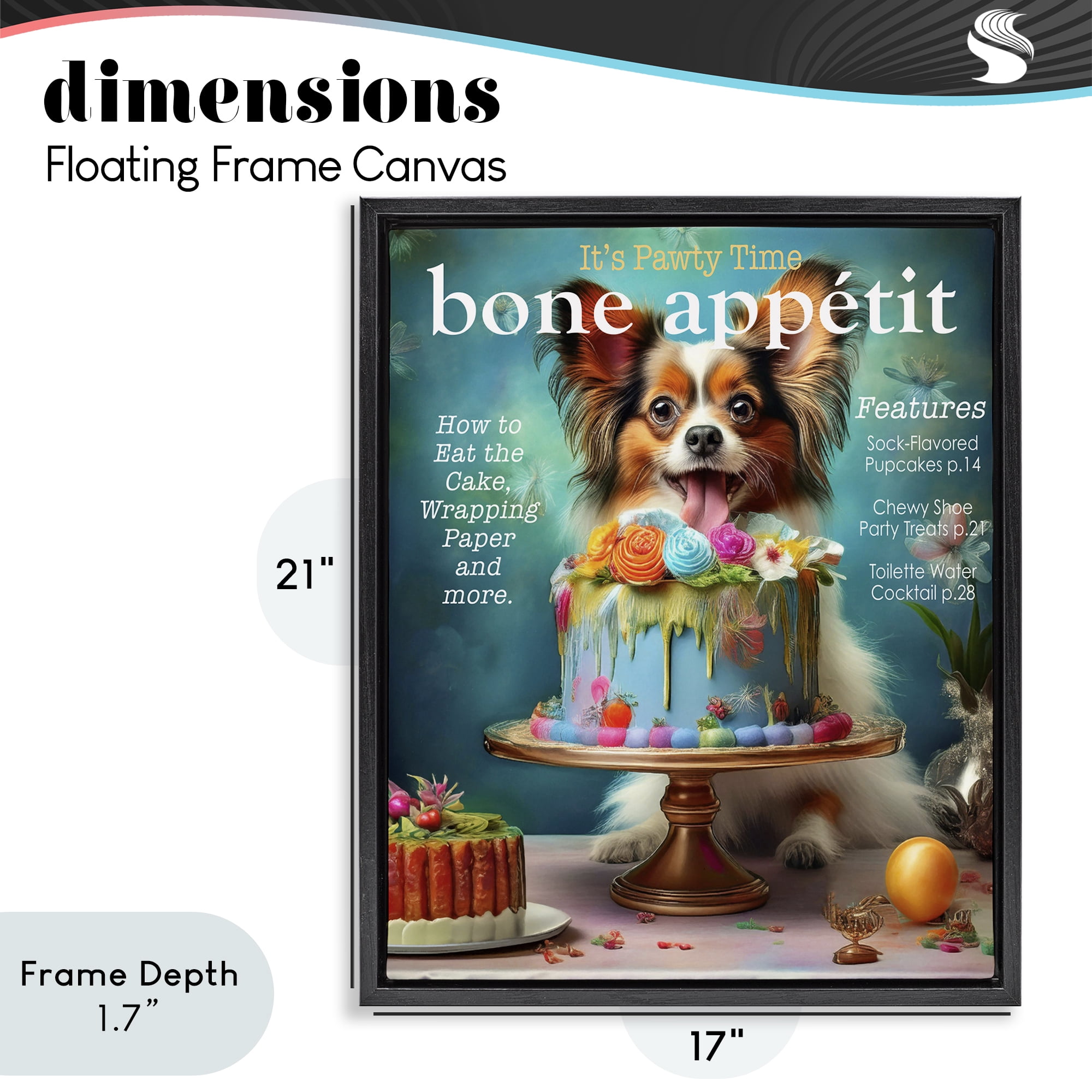 Stupell Industries Bone Appetit Dog Magazine Parody Black Framed Floater Canvas Wall Art, design by Grotto Studios