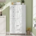 thumbnail image 3 of VEANERWOOD Kitchen Pantry Cabinet with Doors, Farmhouse Wood Storage Cabinets with Adjustable Shelves & Drawers, White & Brown, 3 of 7