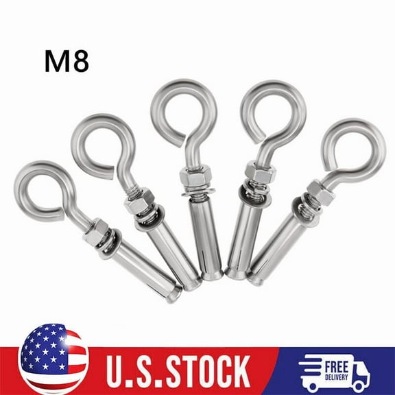 5X Expansion Concrete Wall Anchors Eyebolt Screw, Heavy Duty Eyebolts 304 Steel
