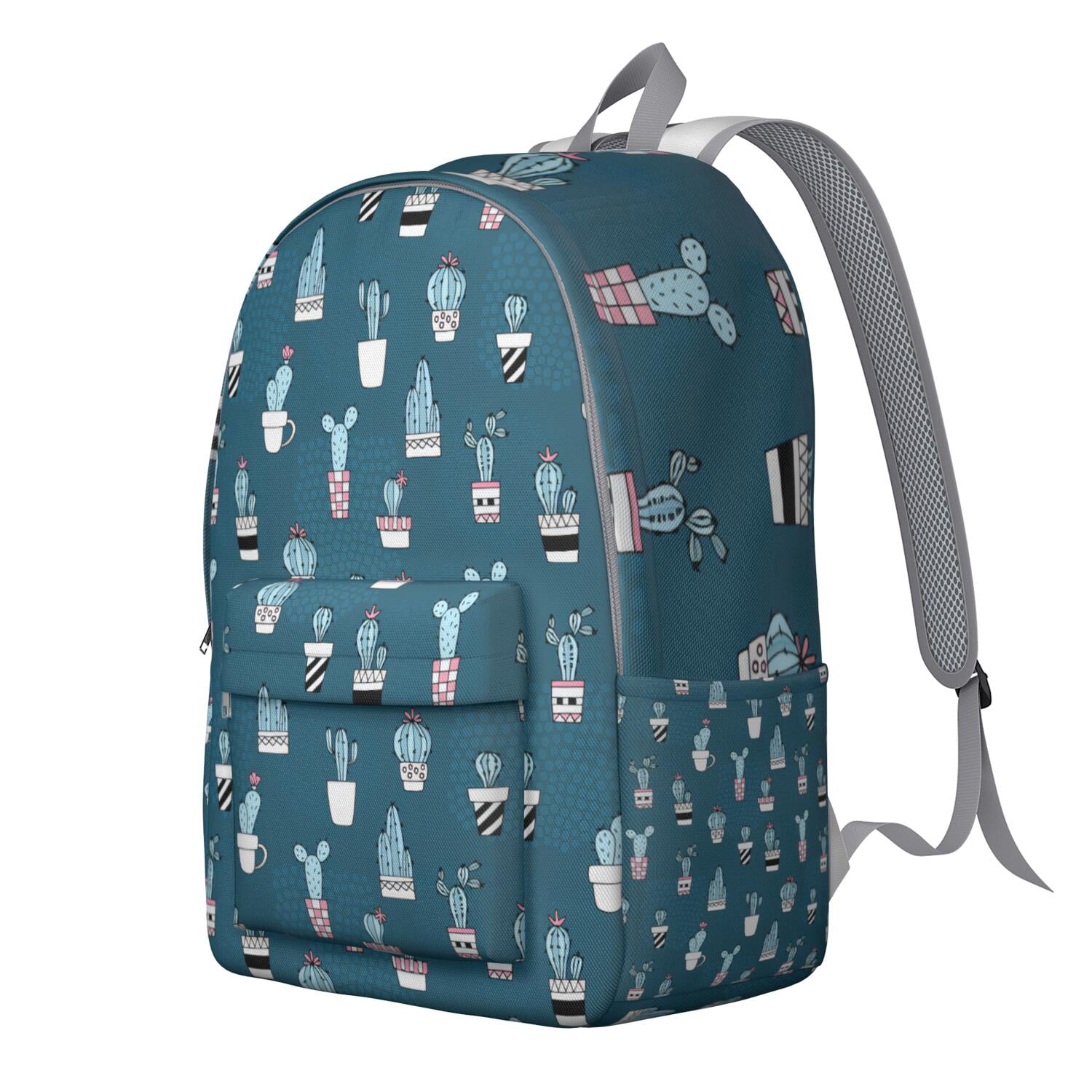 Cute Kawaii Cactus Backpack, Lightweight School Bag with Boho Southwestern Succulent Watercolor Design