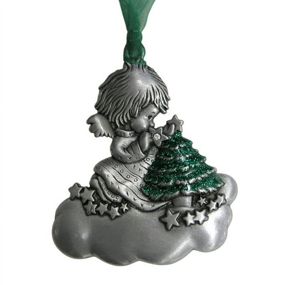 Girl with Christmas Tree with Crystal Ornament