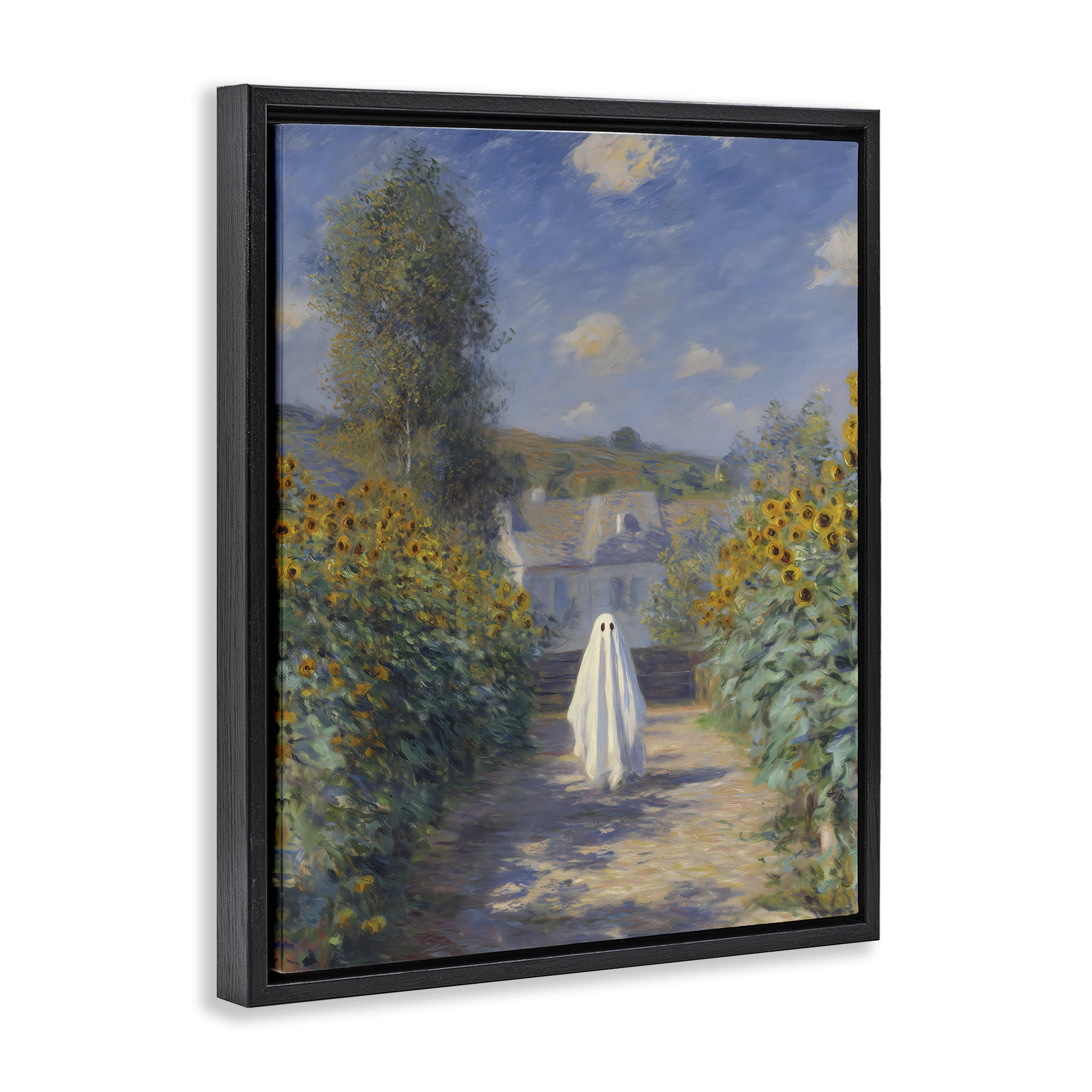 Monet Style Sunflower Ghost Black Framed Floater Canvas Wall Art, design by Arlington Prints