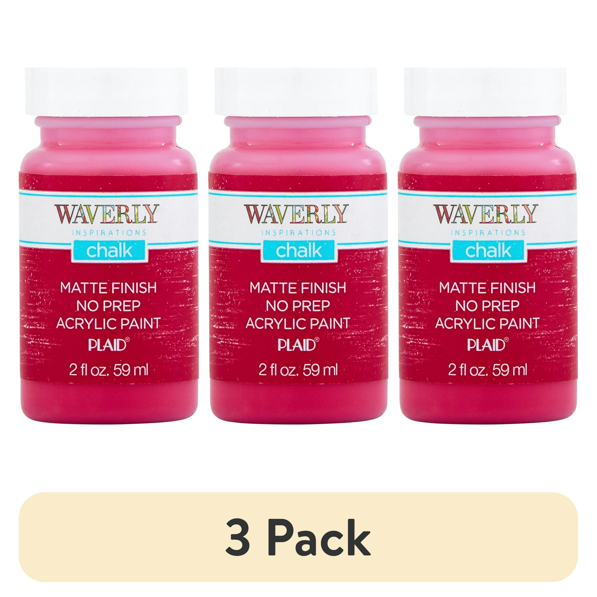 (3 pack) Waverly Inspirations Chalk Finish Acrylic Paint, Ultra Matte, Crimson, 2 fl oz