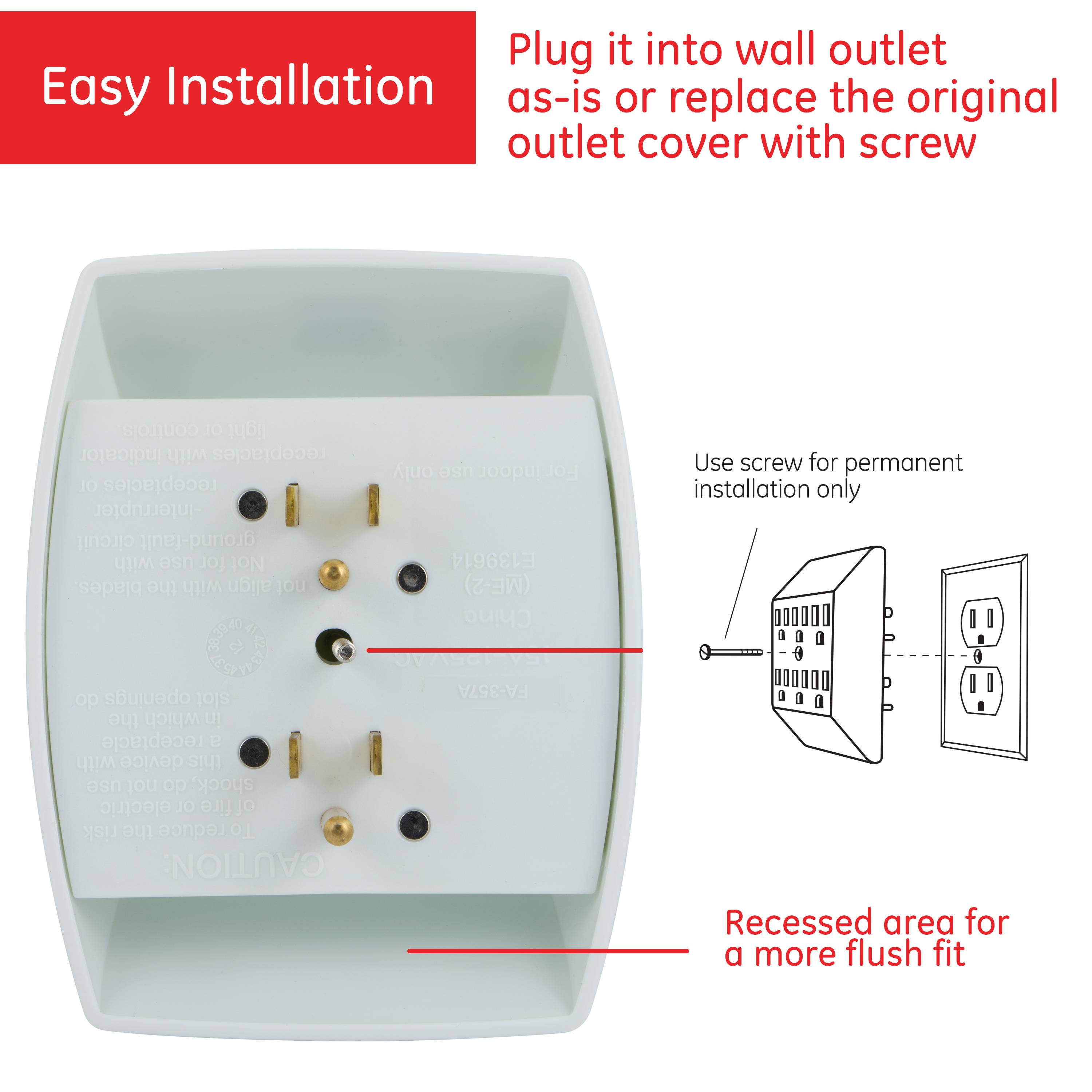 GE 6 Ac Grounded Tap Outlet, White, 2 Pack, 46852