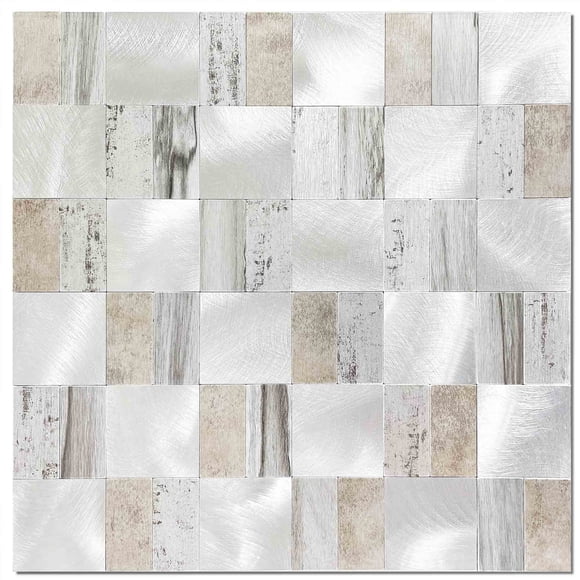 BeNice Peel and Stick Backsplash Metal Kitchen Backsplash Tiles,Peel and Stick Wall Tiles Metal Tile Stickers(Rustic Gray 10sheets)