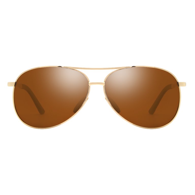 Round Aviator Sunglasses, Brown Lenses | Unisex Gold Metal Frame | Sustainable, Stainless Steel | 100% UV Protection 400