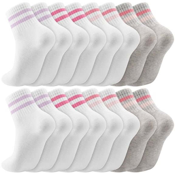 Bocaoying Girl Cotton Athletic Crew Socks, Retro Stripe Patterns, 8 Pairs, Ages 3-12