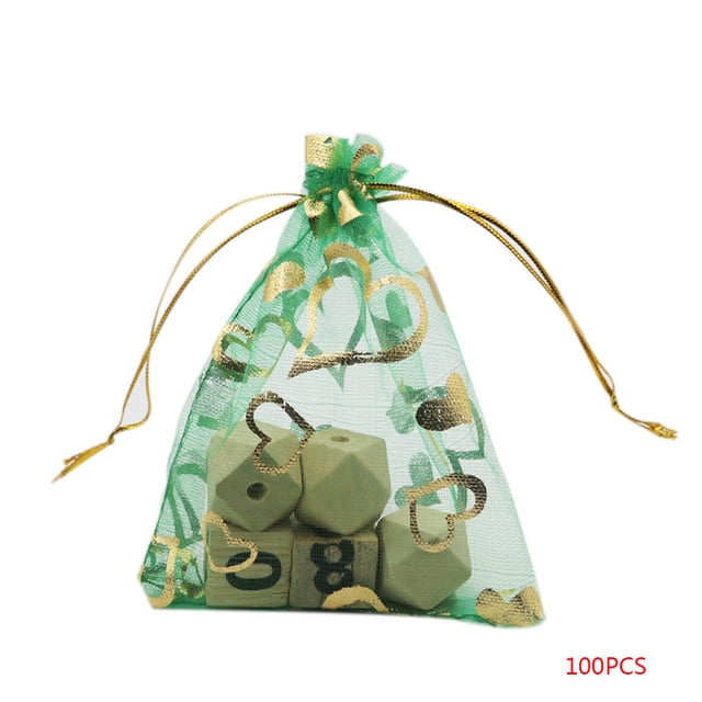 Oro estampado corazón bolsa de organza multicolor Favor de la boda regalo de joyería bolsas de dulces 100 piezas Speravity JJ16342-08