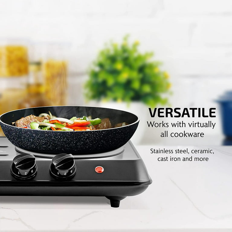 hellige Pine En eller anden måde OVENTE Electric Double Infrared Burner 7.75 & 6.75 Inch Ceramic Glass Hot  Plate Cooktop, 1700W Portable Countertop Stove with Temperature Control &  Easy to Clean Stainless Steel Base, Black BGI102B - Walmart.com