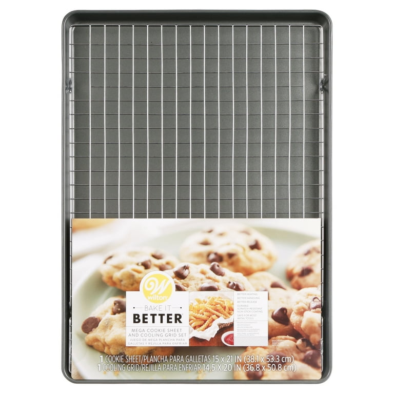 Wilton Bake It Better Non-Stick Mega Cookie Pan and Chrome Cooling Grid Set